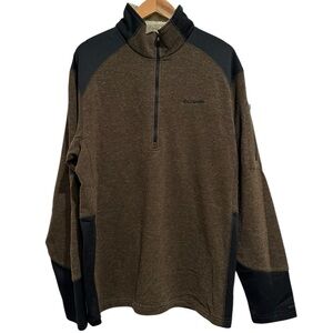 COLUMBIA Mens Large Brown Half Zip Pullover Sweater Sweatshirt Fleece Lining